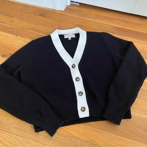 Philosophy Contrasting Center Panel Button Down Cropped Sweater